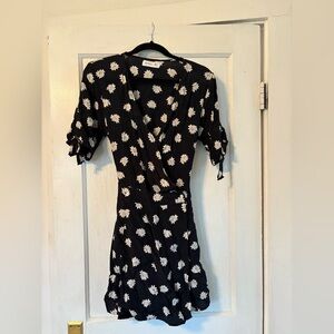 Faithfull the Brand Navy Blue and White Floral Midi Dress